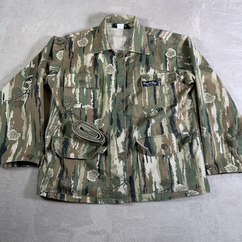 VTG Dame-O-Page Jacket Womens Small Green Camo Belted Safari Hunting Made in USA